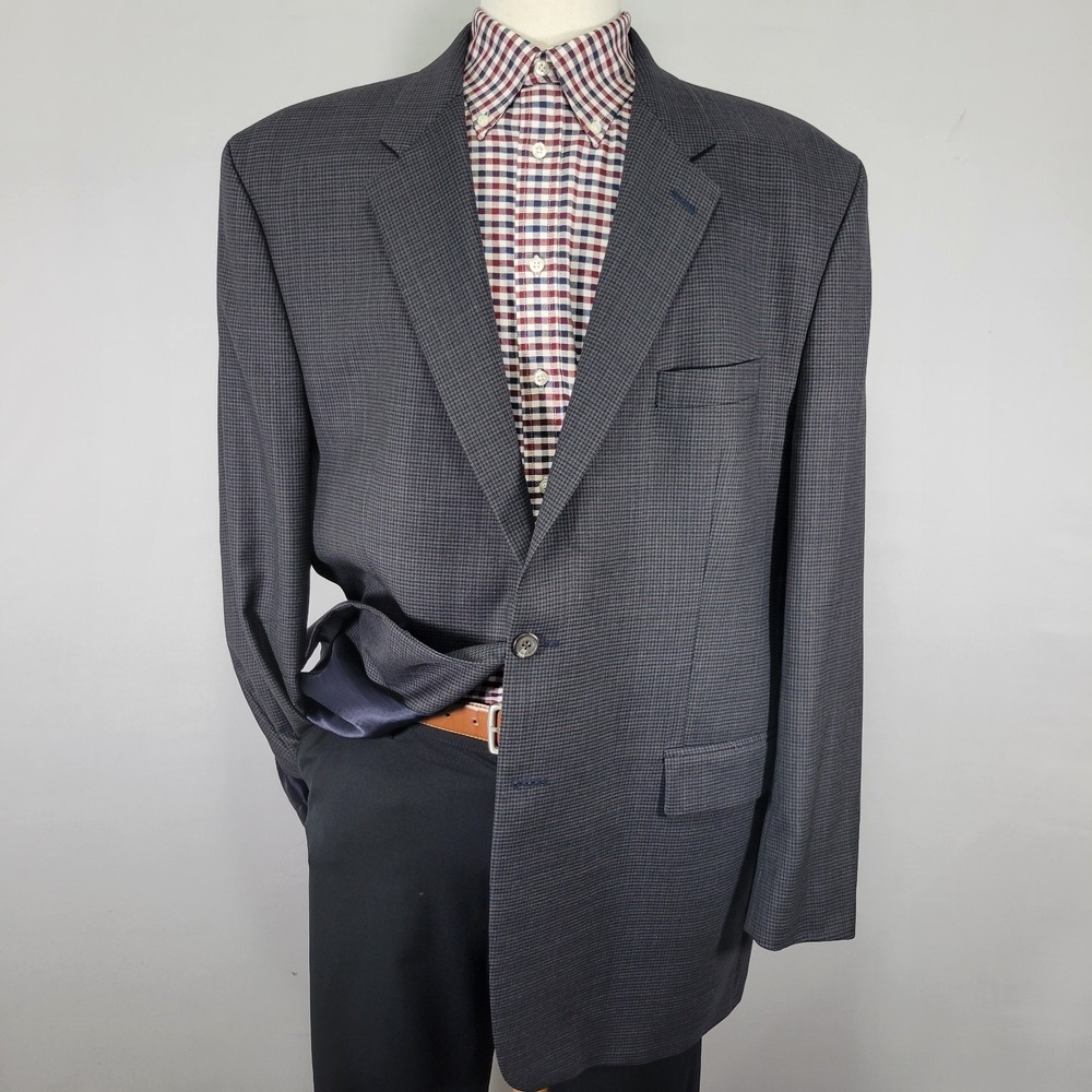 Polo University Men's Sport Coat Two Button Gray Houndstooth Wool About 48L